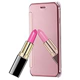AMASELL Wallet Case for iPhone 6 and iPhone 6s, Luxury Clear View Mirror PC+PU Leather Case for Luxury Electroplate Hard PC Flip Phone Cases for iPhone 6/6s 4.7 inches, Rose Gold