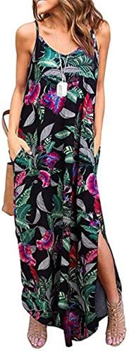 Sleeveless Strappy Cami Maxi Long Dress V Neck with Pockets Casual Beach Skirt Cover Up Slits