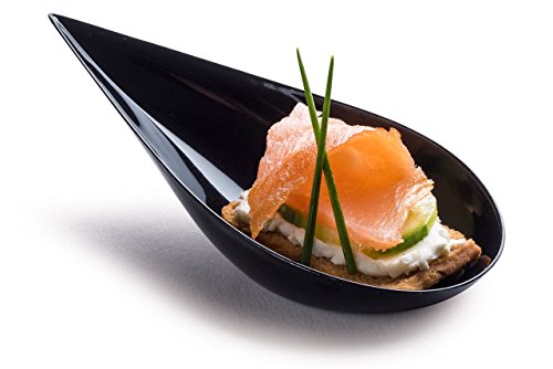 image for Zappy - 100 Black 4 inches Plastic Tear Drop Appetizer Spoon Tasting S