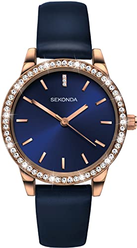 Sekonda Editions Ladies Analogue Quartz Watch with Rose Gold Case and Blue Strap 40328