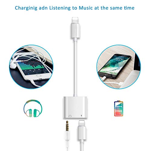 For iPhone 3.5mm Headphone Adapter Splitter Cable Accessories Aux Cable for iPhone8/8 Plus/7/7Plus/11/X/XR 2 in 1 Audio Adapter & Charger Dongle Adaptor Earphone Audio Connector Support All iOS System - Thumbnail 2