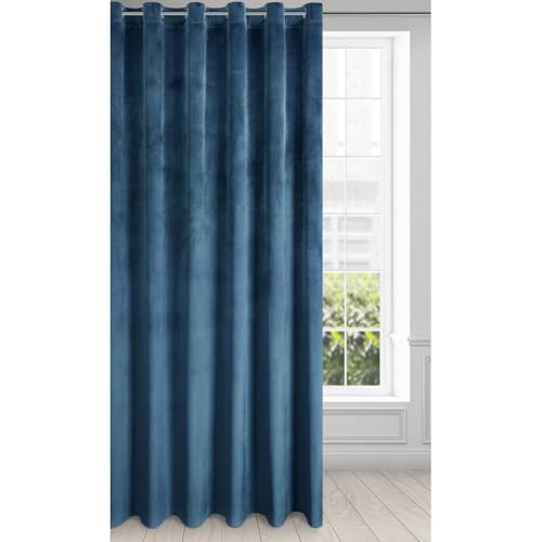 Eurofirany Velvet Super Soft Curtain with Eyelets - 1 Panel, Room Darkening Window Treartment, Drapes for Bedroom, Kitchen, Living Room, W84 x L98, Dark Blue