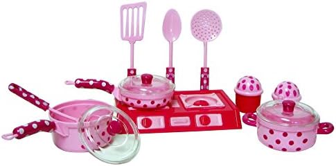 Pretend Play Kitchen Stove Top, Pots &amp; Pans &amp; Utensils~ Pink Polka Dot Design for Little Girls
