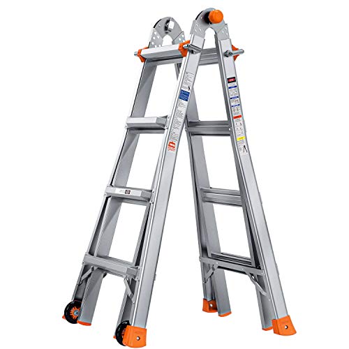 TACKLIFE Extension Ladders, Velocity with Wheels, 17 Ft, MultiPosition