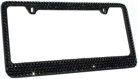 4 Row BLACK CRYSTAL on BLACK made w/ SWAROVSKI Elements Sparkle Bling License Plate Frame &amp; Caps