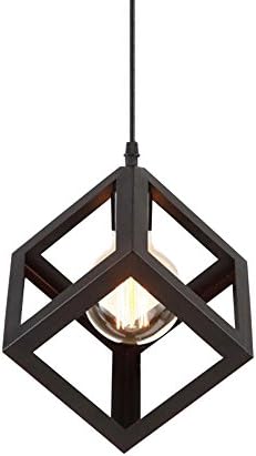 JEMMY HO Cube Pendant Light with 5 Colors Lampshade Loft Industrial Retro Metal Pendant Lamp (Black)