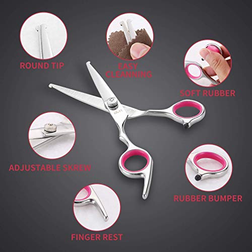 HJia Dog Grooming Scissors Set, Safety Round Blunt Tip Pet Grooming KitStraight, Curved