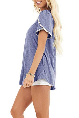 SENSERISE Womens Womens Casual Lace Trim Tops Short Sleeve Loose Fit Blouse Tunic Cute T Shirts(Purple,S)