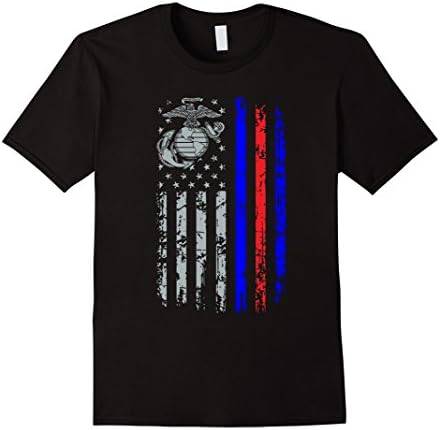 Men's Marine America Flag Blue Red line - Cool Marine T shirt 2XL Black