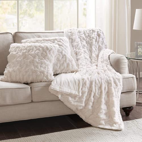 Comfort Spaces Ruched Faux Fur Plush 3 Piece Throw