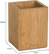Osco Bamboo Square Pen Pot Desk Tidy 10.2 cm Office Organizer view 12