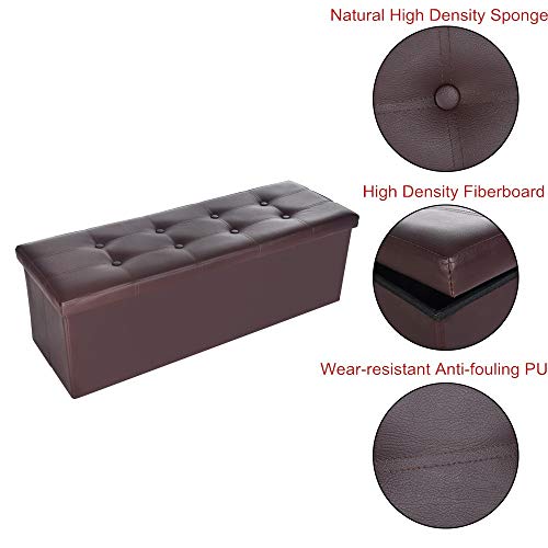 XGao Folding Ottoman Bench with Flipping Lid Fabric Storage Chest Footrest Storage Sofa Stool Bench Rectangle Stools with Removable Lid for Bedroom Hallway (Brown PU 43 x 15 x 15 inch) - Thumbnail 7