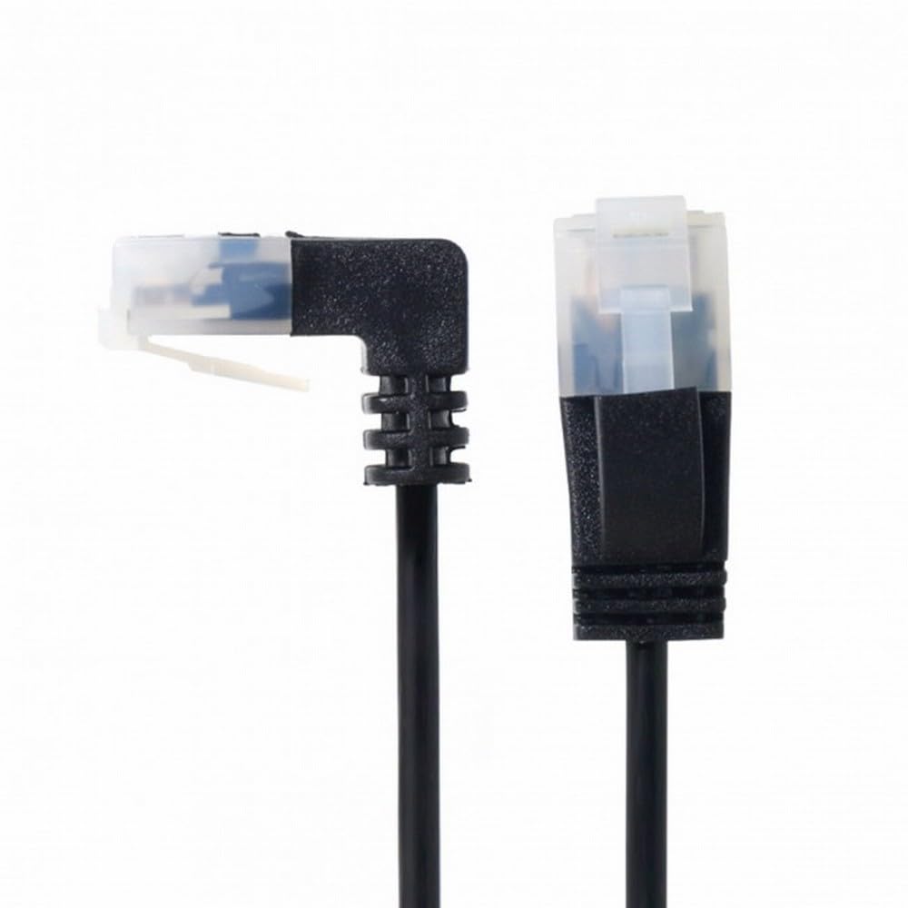 Cablecc Ultra Slim Cat6 Ethernet Cable RJ45 Down Angled to Straight UTP Network Cable Patch Cord 90 Degree Cat6a LAN for Laptop Router TV Box 1M