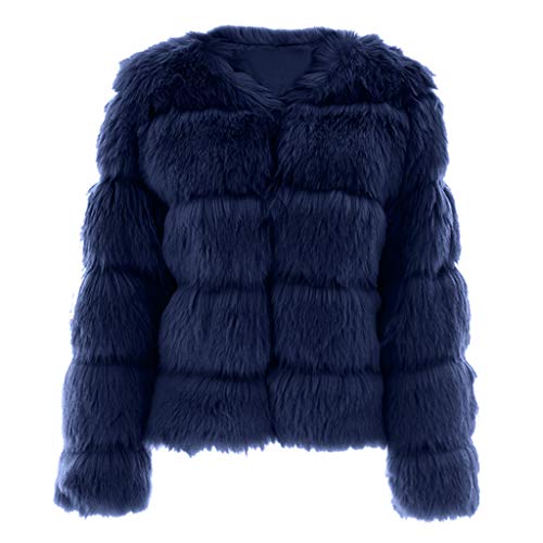 Bravetoshop Women's Winter Faux Fur Cardigan Jackets Warm Thickened Outerwear Coat Loose Long Overcoat(Blue,L)