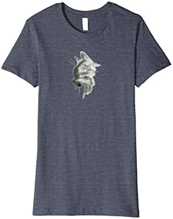 Womens Cat T-Shirt With Kitten Profile in Elegant Watercolor Medium Heather Blue