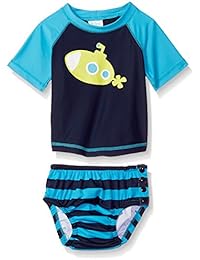 Kiko & Max Baby Boys Rashguard and Diaper Cover Swim Set, Navy Submarine, M