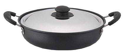 Losange NAOE Set of one Steel Non-Stick Kadhai with Lid (Black)
