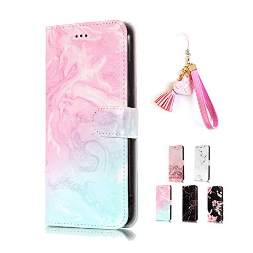 E-Panda Samsung Galaxy S9 Plus Case Wallet Marble Creative Personalized Design PU Leather Folio Flip Protective Case Cover with Card Holder Stand Support Function - Pink green