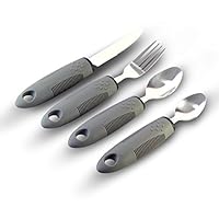 Balios Grey Dining Eating Aid Set of 4 Comfort Easy Grip Cutlery Utensil Set (Knife, Fork, Dessert Spoon & Teaspoon) (Grey)