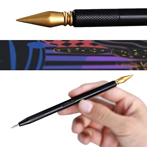 Scratch Color Pen Dual Tip/Scratch Paper Stick Stylus Tools for Art Paper Painting/Expert Edition/Black & Gold Design / 10 Pieces - Thumbnail 2