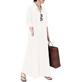 chouyatou Women's Basic Loose Fit Long Sleeve Button Up Maxi Shirt Dress with Pockets