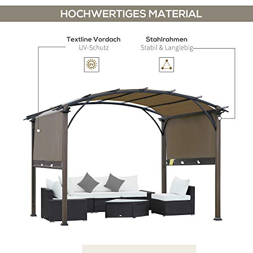 Outsunny Pavillon Pergola mit einstellbarem Stoffdach UV+50 Überdachung Wasserfest Sonnenschutz Texteline Stahl Kaffee… – Bild 6