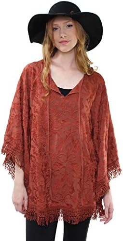 MONORENO HIPPY BOHEMIAN GYPSY SECRET FRINGE KIMONO SHIRT DRESS IN RUST (Medium, Rust)