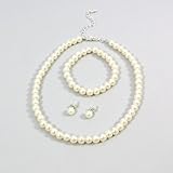 Childrens Girls Jewelry 3pc Pearl Set Bracelet, Necklace & Earrings for Girls.