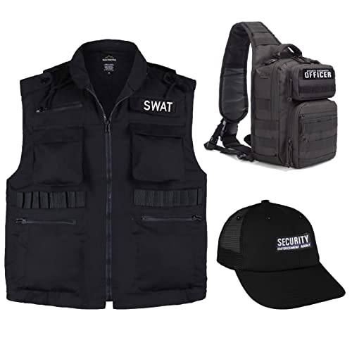 Armed Security Officer Embroidered Patches Hook and Loop, Durable Fabric Police Patch for Officer Guard Uniforms Vest, Jacket, Carrier, Hat, One Small and One Large Black