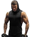 URRU Men's Hooded Tank Tops Workout Sleeveless Muscle Shirt with Kanga Pocket S-XXL