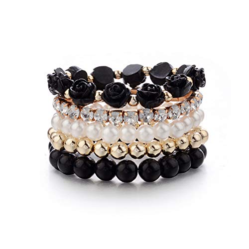 QiLuo Women's Bracelet Sweet Style Multilayer Rose Stretch Bracelet Jewelry
