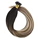Youngsee 14inch Balayage Nano Ring Hair Extensions Darkest Brown to Medium Brown with Blonde Ombre Human Hair Nano Bead Hair Extensions 50strands 50g