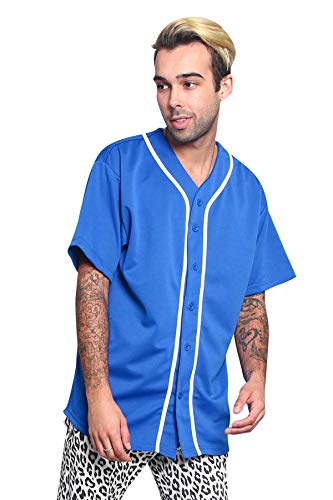 Men's Classic Baseball Jersey Shirt Button Down BJ42 - Royal Blue - 4X-Large - KK6B - Thumbnail 3