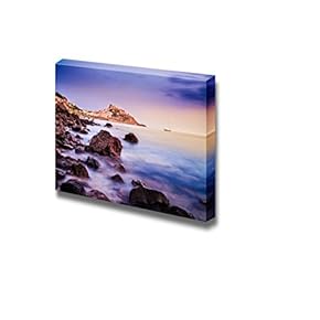 Ocean Coastline with Village in The Background at Sunrise Castelsardo Sardinia Italy Nature Beauty - Canvas Art Wall Art - 12" x 18"