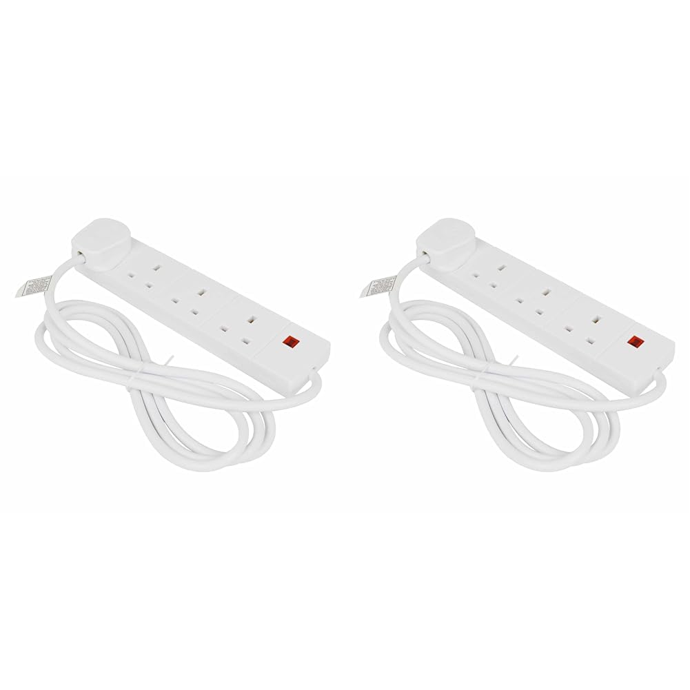 STATUS Multi Plug Extension | 4 Socket Extension Cable | 4m Extension Lead with Neon Indicator| S4W4MS6 (Pack of 2)