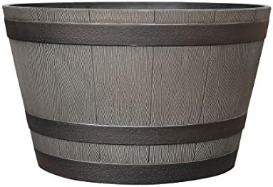 Southern Patio Garden Whiskey Barrel Resin Pots Planter - Black with Bands - 22.5" Dia.