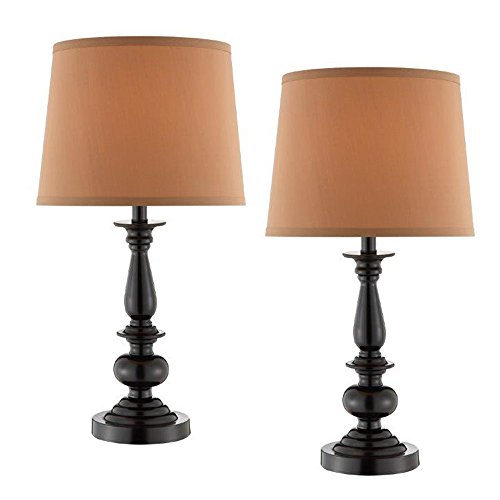 Catalina Lighting Catalina Jefferson Set 18842-002 2-Pack 22-Inch Oil Rubbed Bronze Metal Trophy Table Lamps with Coffee Silken Shades, Without Bulb, Brown Discontinued