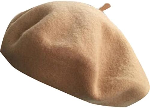 MUDINGXIU Women Girls Solid Color Wool Winter Beret French artist Beanie Hat Ski Cap (Camel)