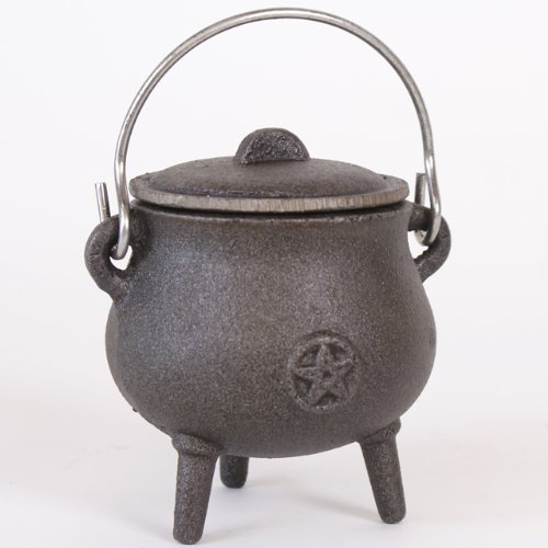Small Cast Iron Pot Bellied Cauldron Pentagram Pagan Star 11cms Wicca Witch Altar Ornament