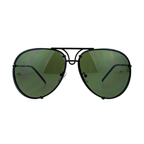 Oversized Round Aviator Sunglasses Metal Rims Behind Lens Black, Green