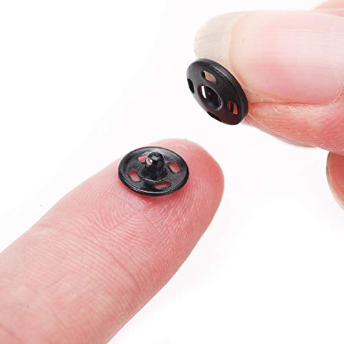 Senkary 200 Sets Sew-On Snaps, 10 mm Snap Buttons Metal Snap Fasteners Press Studs for Clothes, Sewing Clothing, Jeans, Jackets (Black and Silver)