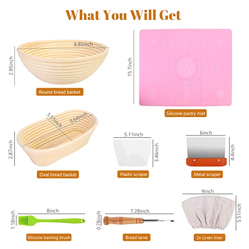 Bread Proofing Basket, ELVASEN 9" Round & 9.8" Oval Bread Making Tools