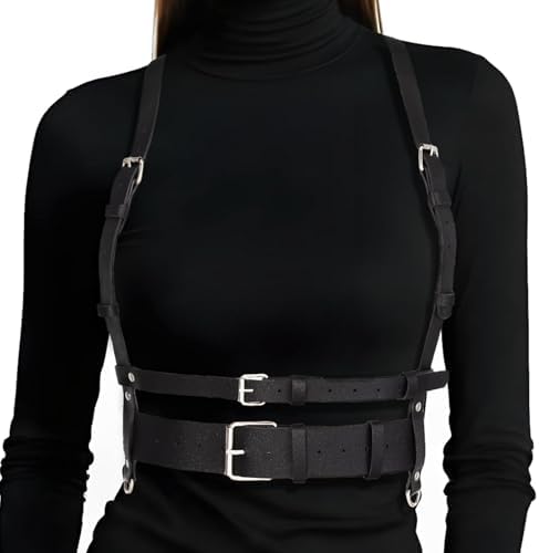 Black Goth Leather Harness Top for Women Punk Waist Belt Body