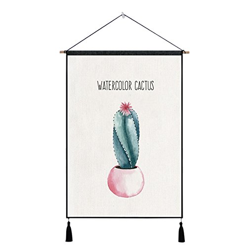 Adarl Natural Cactus Plants Painting Wall Hanging Artworks Wooden Scroll Painting Rolling Art Print on Canvas Framed with Tassel Ready to Hang for Home Office Decor #8