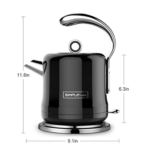 SimpleTaste Stainless Steel Electric Kettle 1.2L Fast Heating Water Boiler with Auto-off and Boil-dry Protection, Stylish Easy-to-clean Coffee and Tea Pot, 1500 Watts, Black