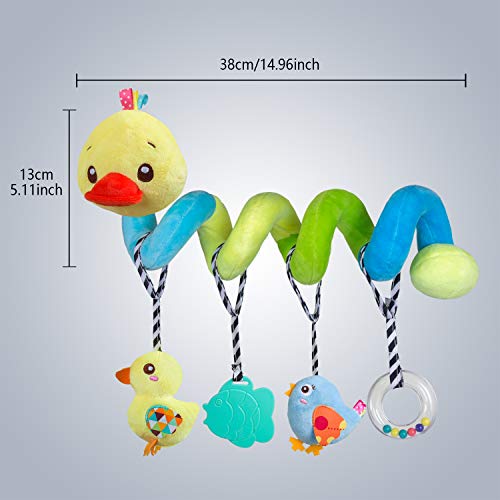 caterbee Car seat Toys, Baby Activity Spiral Plush Toys for Stroller bar Accessories, Crib Toys with Bell for boy or Girl, Hangings Rattle Toy with Squeaky (Yellow-Duck)