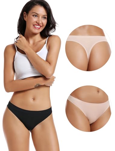 voenxe Seamless Women Underwear Thongs,No Show Ladies Thong,No Line Workout Breathable Comfortable Panties,Soft Undies,5-Pack