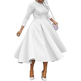 BRZSOM Womans Thick Round Neck Long Sleeve A-Line Casual Party Maxi Dress