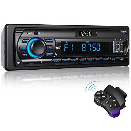 RDS Bluetooth 5.0 Car Radio with LCD Clock Display, 7 Colours Lighting, 4 x 65 W Car Radio 1 Din for 9-24 V Car, Supports Handsfree/FM/AM/2 USB/AUX/SD/TF/MP3