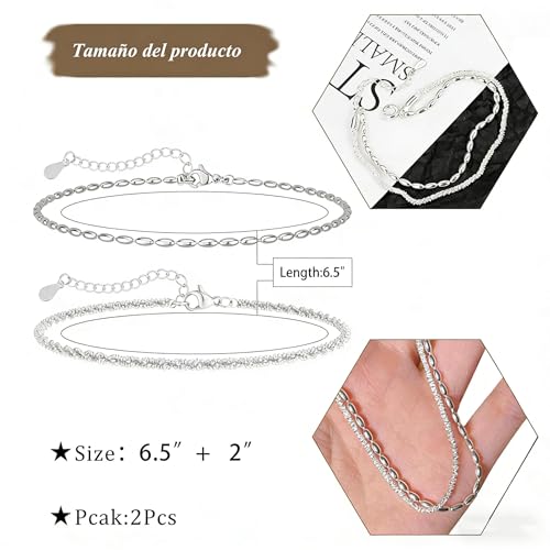 Pulsera de Plata 925 para Mujer, Pulseras Elegante Brazalete Ajustable, Joyeria Accesorios para Mujeres, Regalos Cumpleaños Aniversarios para Mamá, Novia, Esposa, Amiga